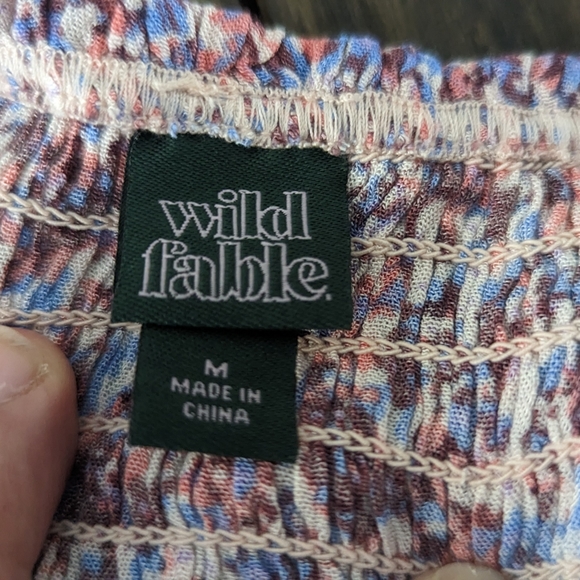 Wild Fable Pink Floral Puff Sleeve Crop Top Tied Front Size Medium - Picture 5 of 5